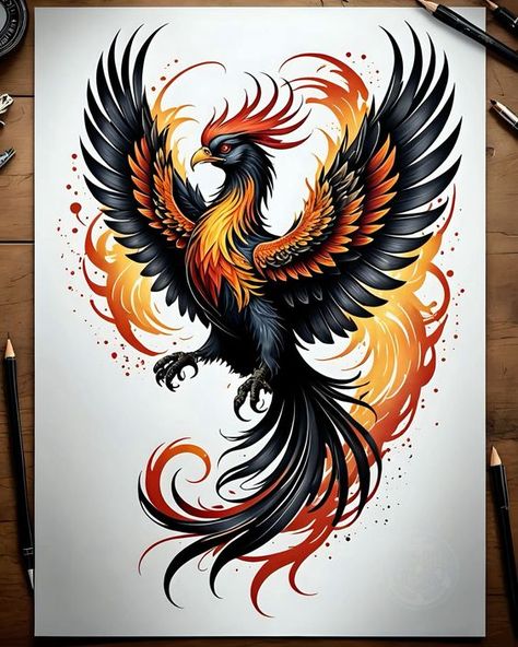 Phoenix Tattoo Back Of Neck, Tiger Phoenix Tattoo, Phoenix Yin Yang Tattoo, Fiery Phoenix Tattoo, Japanese Phoenix Tattoo For Women, Color Phoenix Tattoo, Phenix Birds Tattoo, Phoenix Tattoo Back, Phoenix Reference