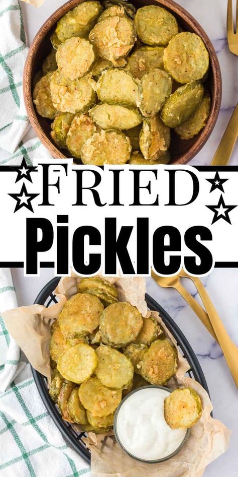 These fried pickles are so easy and they have the best flavor! Fried Pickle Sauce, Best Fried Pickles Recipe, Best Fried Pickles, Fried Dill Pickles, Deep Fried Pickles, Fried Pickles Recipe, Restaurant Style Recipes, Cheesy Hashbrowns, Pickles Recipe