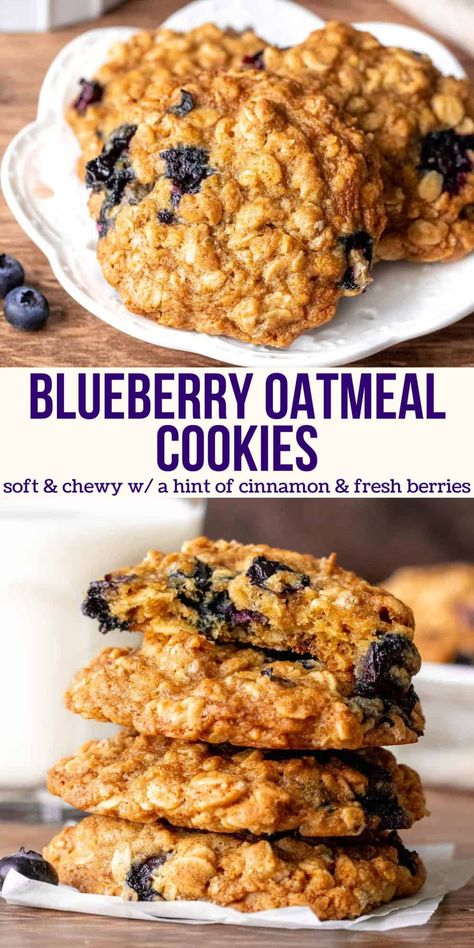 These blueberry oatmeal cookies are thick and chewy with a hint of cinnamon and blueberries throughout. They taste cozy and comforting for the perfect treat with a cup of coffee or tea mid morning. #blueberry #oats #oatmeal #cookies #blueberrycookies #recipe from Just So Tasty Oatmeal Berry Cookies, Blueberry Oatmeal Cookies, Cooking Therapy, Cookies With Lemon, Best Oatmeal Cookies, Blueberry Cookies, Oatmeal Cookies Chewy, Blueberry Oatmeal, Lactation Cookies