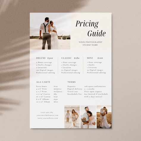 Wedding Photography Pricing List| Wedding Pricing Guide Sheet Template| Wedding Collection Package| Photographer Price Guide| Editable Canva Wedding Photo Price Sheet, Food Photography Price List, Photo Price List, Wedding Pricing Guide Photography, Pricing Sheet Template Free, Wedding Price List Template, Photography Price Sheet, Photography Session Pricing, Family Photography Pricing Guide