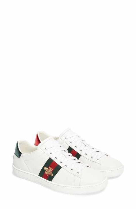 Gucci New Ace Sneaker (Women) Tenis Gucci, White Shoes Sneakers, Gucci Sneakers, Strap Sandals Women, Footwear Design Women, Canvas Shoulder Bag, Gucci Shoes, Loafers For Women, Ankle Strap Sandals