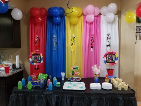 Power Ranger Party Games, Power Rangers Ninja Steel Birthday Party Ideas, Power Rangers Birthday Decorations, Power Rangers Theme Party, Pink Power Ranger Birthday Party, Power Rangers Trunk Or Treat, Power Rangers Party Ideas, Miniforce Birthday Party, Power Ranger Party Ideas