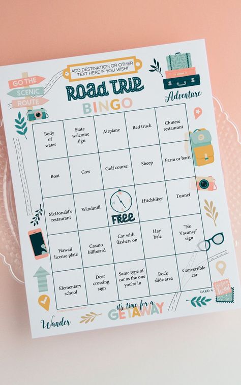 FILLABLE Road Trip/Travel Bingo Template Car Bingo, Travel Bingo, Custom Bingo Cards, Bingo Card Generator, Road Trip Bingo, Free Printable Bingo Cards, Vacation Games, Free Bingo Cards, Rock Sign