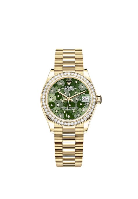 Rolex Green, Rolex Bracelet, Diamond Teeth, Rolex Watches Women, Oyster Perpetual Datejust, Watches Women, Gold Alloys, Gold Case, Bezel Diamond