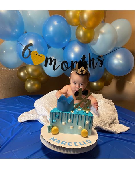 6 Month Smash Cake Ideas, 6 Month Bday Decoration, 6month Bday Decoration, 6 Months Shoot Ideas, Happy 6 Months Cake, 6 Month Baby Picture Ideas 6 Month Baby Picture Ideas Boy Half Birthday, 6months Photoshoot Ideas With Cake, 6 Month Decoration Ideas, 6 Month Baby Boy Photoshoot Ideas