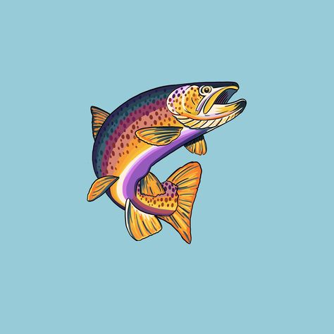 This bright and lively rainbow trout is hand designed and would look great on your wall! For fishing enthusiasts and lovers of the outdoors, this fish print is a perfect gift! 8"x8" Rainbow Trout Drawing, Fishing Pictures, Rainbow Trout, Fish Print, Cowboy Western, Fish Art, Denver Co, Hand Designs, Western Cowboy