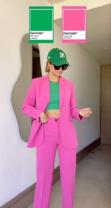 Pink And Green Color Block Outfit, Aqua Blue Blazer Outfit, Outfit Color Combos, Outfits Colorful, Color Outfits, Colour Combinations Fashion, Color Combos Outfit, Look Office, Color Blocking Outfits