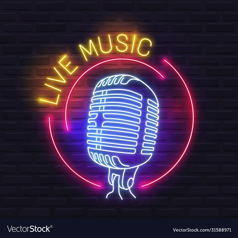 Neon Microphone, Live Music Aesthetic, Music Neon Sign, Neon Music, Music Notes Background, Music Neon, Music Room Wall, Music Bedroom, Music Notes Art