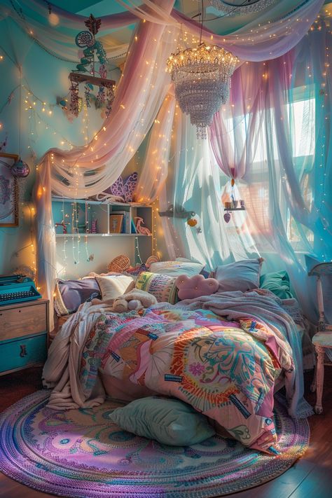 Transform Your Space: Dreamy Bohemian Bedroom Oasis Colorful Eclectic Bedroom, Bohemian Bedroom Design, Whimsical Bedroom, Canopy Bedroom, King Size Bedding, Eclectic Bedroom, Cute Bedroom Decor, Cozy Room Decor, Bohemian Bedroom