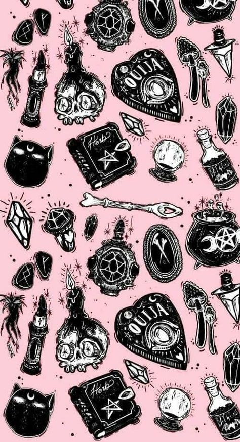 Halloween Wallpaper, Pink Background, Witch, Wallpapers, Black And White, Iphone, Halloween, Drawings, Pink