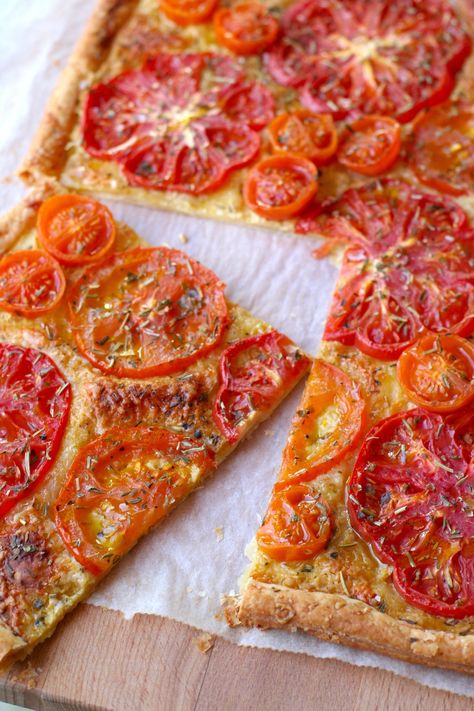 Tomato Dijon Tart – Ed's Munchies Heirloom Tomato Tart, Food Network Chefs, Puff Pastry Tart, Savory Pies, Tomato Tart, Savory Tart, Pastry Tart, Food Board, Tomato Recipes