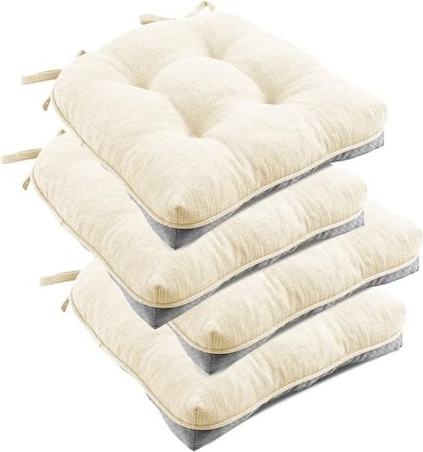 Amazon.com: downluxe Indoor Chair Cushions for Dining Chairs, Tufted Overstuffed Textured Memory Foam Kitchen Chair Pads with Ties and Non-Slip Backing, 15.5" x 15.5" x 4", Beige, 4 Pack: Home & Kitchen Cushions For Dining Chairs, Indoor Chair Cushions, Kitchen Chair Pads, Foam Chair, Dining Chair Pads, Kitchen Chair Cushions, Tufted Chair, Iron Chair, Patio Furniture Cushions