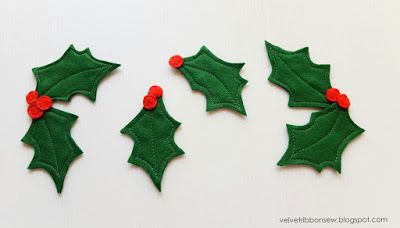 Velvet Ribbon: Christmas Crafts #2 : Holly Leaves And Berries Holiday Concert Ideas, Felt Holly, Addi Knitting Machine, Holly Leaves And Berries, Christmas Decs, Headband Crafts, Christmas Garlands, Felt Crafts Christmas, Leaf Template