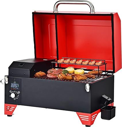 Giantex Portable Pellet Grill and Smoker, 8 in 1 Tabletop Pellet Grill, 256 sq.in Cooking Area Temperature 180°F to 500°F, Outdoor Wood Pellet Smoker for BBQ Camping Tailgating RV Cooking (Red) Outdoor Smoker, Smoker Bbq, Pellet Grills Smokers, Smoker Grill, Cooking Design, Pellet Smokers, Portable Grill, Baked Roast, Bbq Smokers