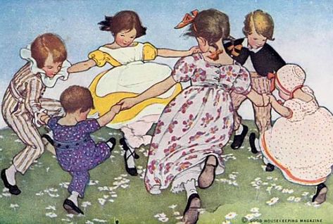 Nursery rhymes and dates first published Dark Nursery, Ring Around The Rosie, Jessie Willcox Smith, English Nursery, Classic Nursery Rhymes, Mother Goose, Happy Spring, Childrens Illustrations, Children's Book Illustration