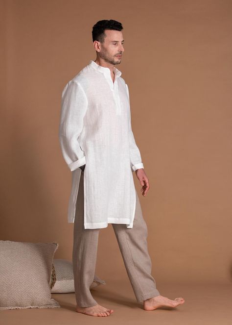 Mens Linen Outfits, Long Linen Shirt, Linen Men, Linen Clothing, Palette Color, Mens Linen, Linen Tunic, Kimono Cardigan, Linen Clothes