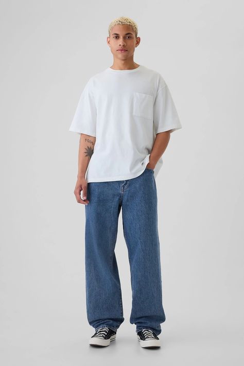 Buy Gap Blue Baggy Jeans from the Next UK online shop Wide Leg Mens Jeans, Loose Jeans Outfit Men, Gray Denim Jeans Outfit, Mens Jeans Outfit, Baggy Jeans Outfit Men, Mens Baggy Jeans, Blue Jeans Outfit Men, Mens Wide Leg Jeans, Dad Fits