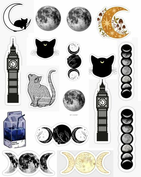 Moon Stickers Printable, Cute Printable Sticker Sheets, Stickers Sheet Printable, Moon Stickers, Lunar Moon, Printable Sticker Sheets, Pin Search, Black And White Stickers, Stickers Sheet