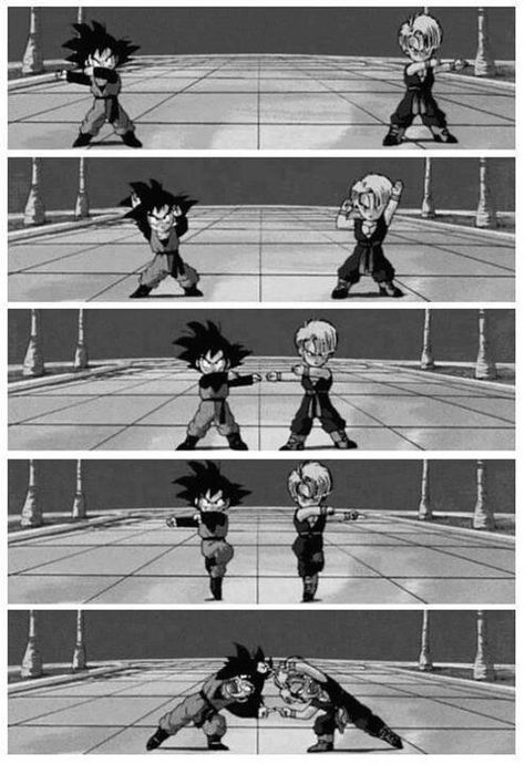 Fusion dbz Dbz Screencaps, Fusion Dbz, Dbz Goten, Dragon Ball Z Fusion, Goten Y Trunks, Dance Tattoo, Fusion Dance, Dragon Z, Vegeta And Bulma