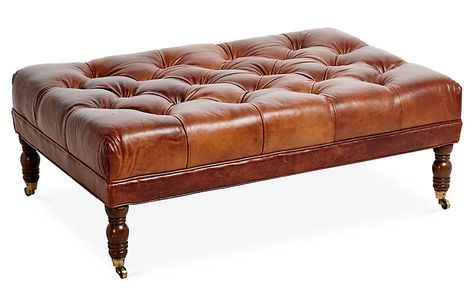 Anna Cocktail Ottoman, Caramel Leather | One Kings Lane Living Room Stools, Tufted Leather, Tufted Ottoman, Cocktail Ottoman, Ottoman Coffee Table, Upholstered Ottoman, Saddle Leather, Leather Ottoman, Leather Chair