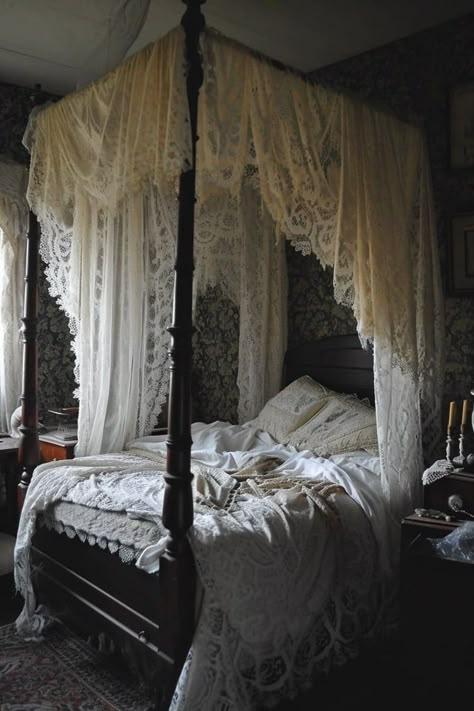 25 Spooky Halloween Bedroom Ideas for a Frightfully Stylish Sleep Space Gothic Bedroom Ideas, Goth Bedroom, Gothic Room, Gothic Bedroom, Halloween Bedroom, Victorian Bedroom, Vintage Bedroom, Dreamy Room, Canopy Bed