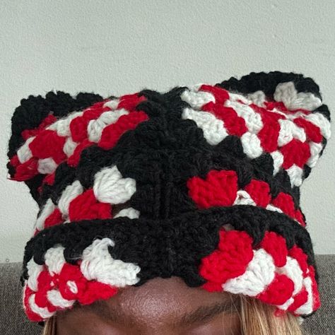 Beanies Season coming soon... #crochetbeanie #crochethat #unisexcrochet #nayspace Crochet Cat Granny Square, Cat Granny Square, Granny Square Cat, Granny Square Beanie, Square Beanie, Cat Ear Beanie, Ear Beanie, Cat Eared Beanie, Beanie Crochet