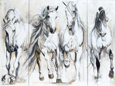 Equine Art Pencil Drawings, Groups Of 4, Horse Art Drawing, Four Horses, Horse Sketch, Abstract Horse, Horse Artwork, Watercolor Horse, Horse Drawing