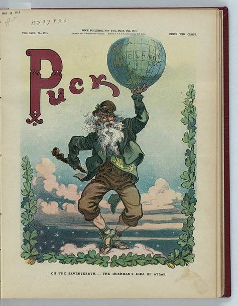 Puck magazine cover marking Saint Patrick's Day in 1911 Drunk Leprechaun, Leprechaun Art, Digital Art Gallery, Vintage Candy, My Art Studio, Saint Patrick's Day, St Paddys Day, Family Art, Vintage Winter