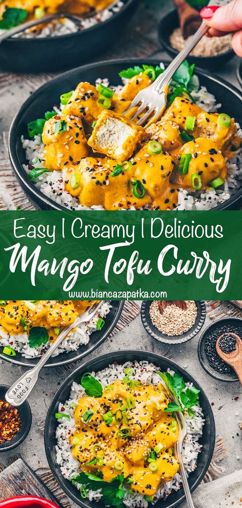 Vegetarian Recipes With Coconut Milk, Vegan Mango Recipes For Dinner, Mango Curry Tofu, Coconut Milk Tofu, Thai Yellow Curry With Tofu, Coconut Milk Tofu Recipes, Tofu And Coconut Milk Recipes, Mango Tofu Bowl, Coconut Curry Tofu Recipes