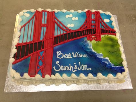 1/2 Sheet Golden Gate Bridge Engagement cake Sweet Cooking, Happy 5th Birthday, Engagement Cakes, Bakery Business, Entertaining Recipes, Buttercream Cake, Grad Parties, Dad Birthday, Cake Inspiration