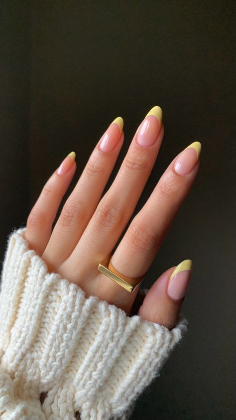 Almond Nails Natural, French Nails Summer, Neon Tips, Nail Inspo French, Yellow Nail Designs, Grad Nails, French Tip Gel Nails, Oval Nails Designs, Yellow French