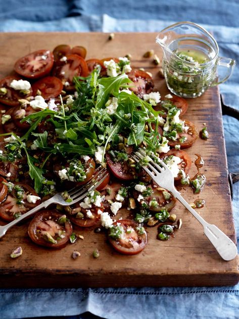 Travel along the European coastline, one plate at a time, with these warm weather recipes. Kumato Tomato, Warm Weather Recipes, Feta Salad Recipe, Thai Beef Salad, Baked Tomatoes, Beef Salad, Seafood Salad, Chicken Kebabs, Summer Dishes