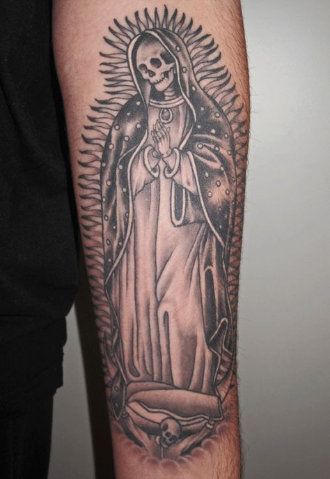 Madonna Tattoo, Maria Tattoo, Forearm Cover Up Tattoos, Outlaw Tattoo, Saint Tattoo, Chicano Tattoos Sleeve, Mexican Tattoo, Mary Tattoo, Mexican Art Tattoos