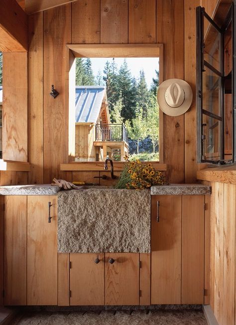 Mountain Cabin Interiors, Wilderness Cabins, Cedar Walls, Stone Interior, Cabin Interiors, Cabin Kitchens, Cabin Design, Decoration Inspiration, Mountain Cabin