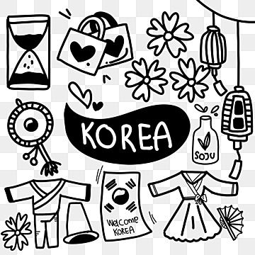 Korean Doodles Aesthetic, Korea Doodle, Korean Doodle, Korea Drawing, Pen Art Doodle, Travel Doodles, Korean Illustration, Cute Small Drawings, Aesthetic Drawings