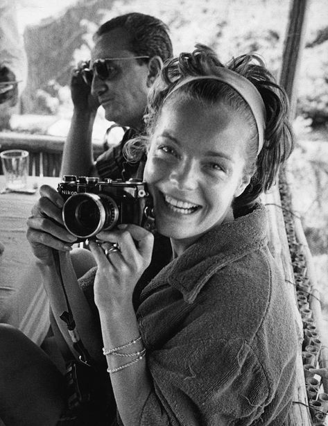 Romy Schneider and Luchino Visconti on vacation in 1961. Robert Frank, Holding A Camera, Luchino Visconti, Girls With Cameras, Jeanne Moreau, Robert Doisneau, I Love Cinema, Photo D Art, Romy Schneider