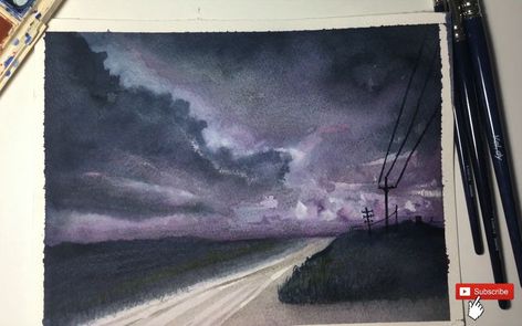 Stormy Sky, Watercolor Sky, Sky Painting, Cloud Painting, Storm Clouds, Watercolour Tutorials, Easy Tutorial, How To Paint, Beautiful Paintings