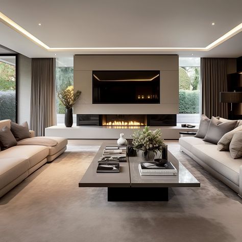 An Intriguing Fusion of Modern Minimalism and Warm Hearth Comfort in a Black-Walled Living Room featuring floor to ceiling glass panels… | Instagram Modern Fireplace Ideas Living Rooms, Feature Wall Living Room, Modern Luxury Interior, Living Room Renovation, Living Room Decor Fireplace, Design Salon, Living Room Ceiling, Home Design Living Room, Modern Fireplace