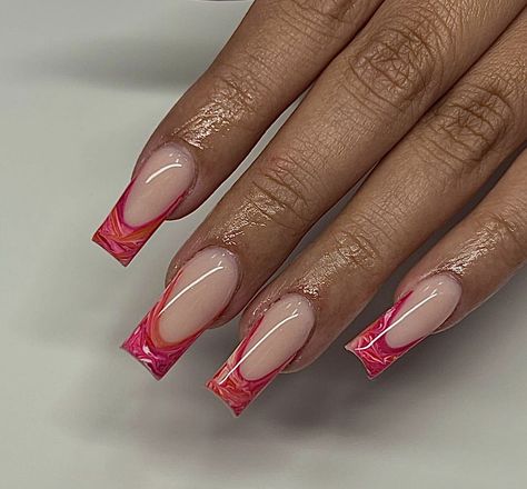 Red Marble French Tip Nails, Marble Red Nails, Summer Nail Ideas Pink, Nails Blue Summer, Nails Pink Summer, Baddies Nails, Summer Nails Blue, Blue Summer Nails, Nails Tiktok