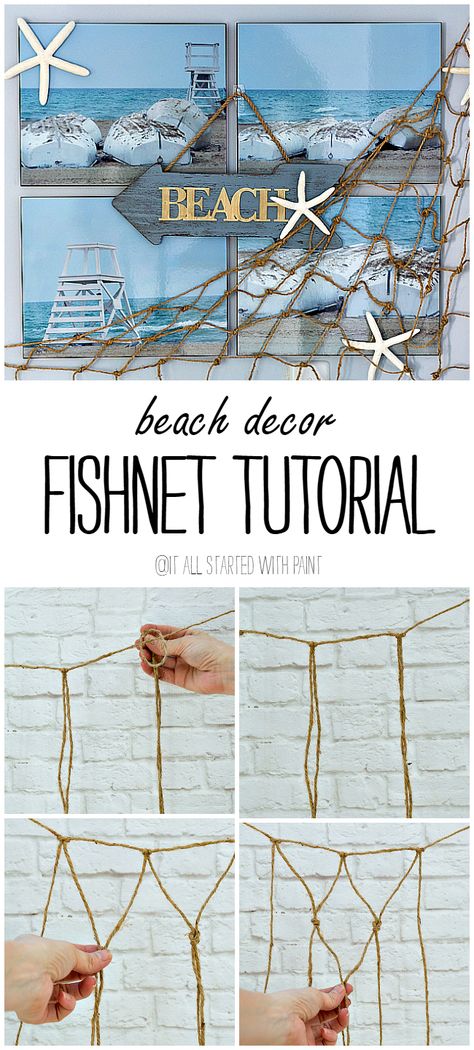 how-to-make-fishnet-beach-decor-ideas 2 Strand Decor, Decor Marin, Deco Marine, Nautical Diy, Beach Room, Beachy Decor, Beach Bedroom, Beach Diy, Beach Wall Decor