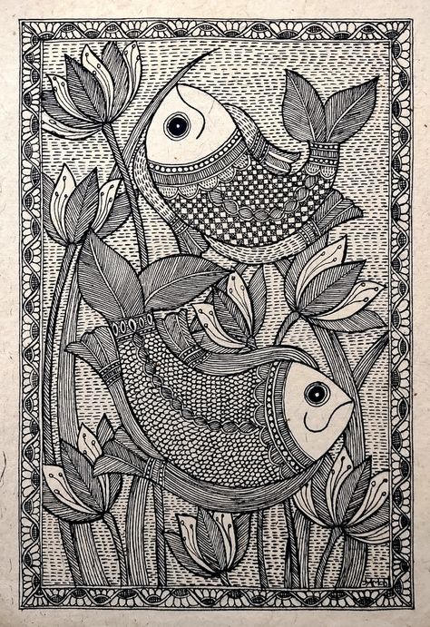 Buy Madhubani Fish, Mithila Painting, Authentic Mithila Art, Housewarming Gift, Folk Art, Handmade, Original Painting, Theme Painting,auspicious Online in India - Etsy Madhubani Godna Painting, Madhubani Art Fish Design, India Folk Art, Mithila Painting Indian Folk Art, Madhubani Art Design Indian Paintings, Madhubani Fish Design, Indian Folk Art Drawing, Madhubani Art Design, Indian Folk Art Madhubani