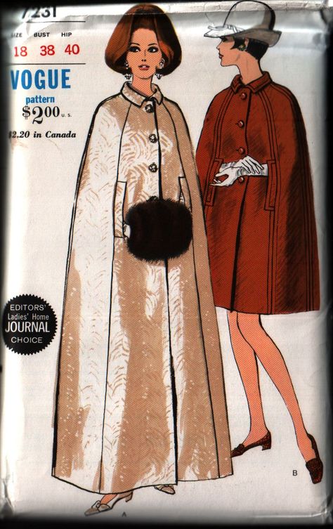 Vintage Vogue Patterns, Patron Vintage, Cape Pattern, Magazine Vogue, Vintage Cape, Vintage Dress Patterns, Vogue Sewing Patterns, Vogue Pattern, Vogue Patterns