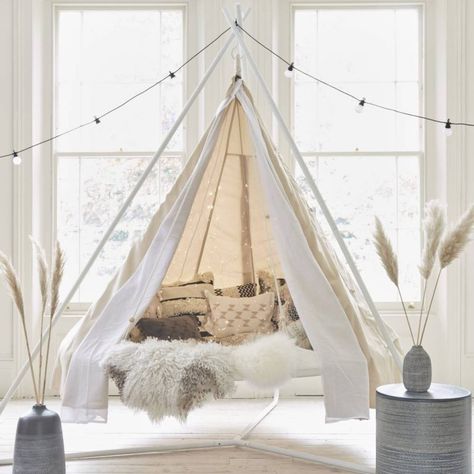 The Cox & Cox hanging bell tent to seek out this summer Eccentric Furniture, Hanging Daybed, Floating Chair, Tent Room, Indoor Tents, Bed Hanging, Daybed Sets, Daybed Design, Hanging Tent