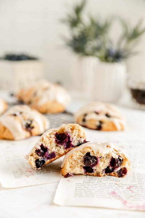 Blueberry Drop Scones, Blueberry Scones Easy, Wheat Biscuits, Drop Scones, Scones Easy, Blueberry Scones, Pancake Stack, Maple Glaze, Easy Snack Recipes