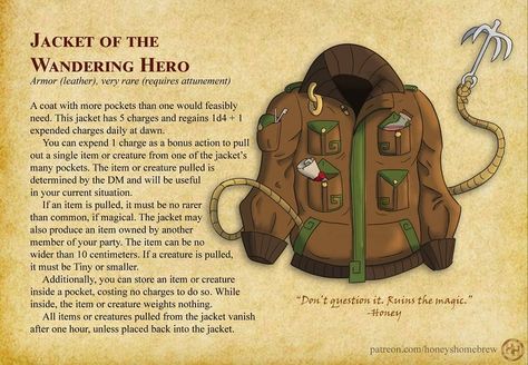 Dnd Character Maker, Homebrew Items, Magic Armor, Bag Of Holding, Magic Clothes, Dnd Items, Adventure Bags, Dnd Campaign, Create Your Own Adventure