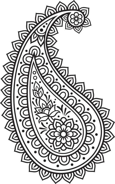 Indian Paisley Black and White. Vector Illustration - Boho style. Croquis, Mandalas, Mandala Vector Design Art Illustrations, Paisley Pattern Drawing, Indian Pattern Design, Paisley Border Design, Paisley Design Pattern, Paisley Drawing, Boho Pattern Design