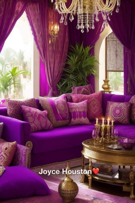 Moroccan Wall Decor, Lady Cave, Lavish Living Room, Purple Living Room, House Decorating Ideas Apartments, Style Salon, Purple Rooms, Aesthetic Home Decor, Luxury Living Room Design