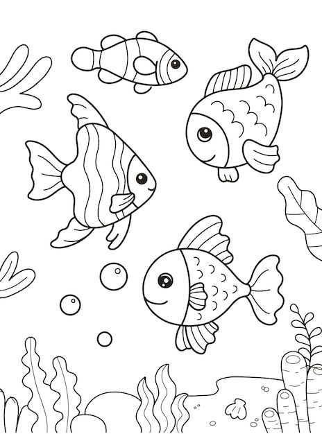 Outline Drawing For Colouring, Fishes Coloring Pages, Fish Colouring In Pages, Aquarium Animals Drawing, Colouring Drawings Ideas, Aquarium Drawing For Kids, Fish In Water Drawing, Fish Outline Printable, Fish Aquarium Drawing