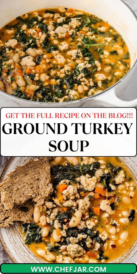 Cozy up with a bowl of Ground Turkey Soup with Vegetables - a hearty, nourishing blend of lean ground turkey and a medley of fresh vegetables. This wholesome soup is perfect for a comforting, healthy meal that's easy to prepare and full of flavor. Ground Turkey Vegetable Soup, Turkey Vegetable Soup, Easy Crockpot Soup, Soup With Vegetables, Ground Turkey Soup, Ground Turkey Recipes Healthy, Healthy Ground Turkey, Turkey Soup Recipe, Low Calorie Soup