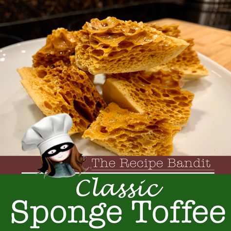 Classic old school homemade candy that is light and airy. Sponge Toffee Recipe, Angel Food Candy, Cinder Toffee, Honeycomb Toffee, Sponge Toffee, Crunchie Bar, Sponge Recipe, Cookie Dough To Eat, Xmas Recipes